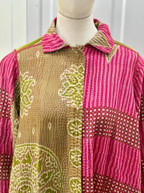 VINTAGE COTTON KANTHA A-LINE DUSTER - cv4311-0111a -