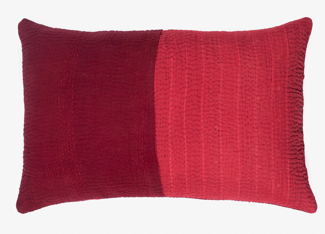 Landscape Fray Patch vintage Kantha Pillow - Red