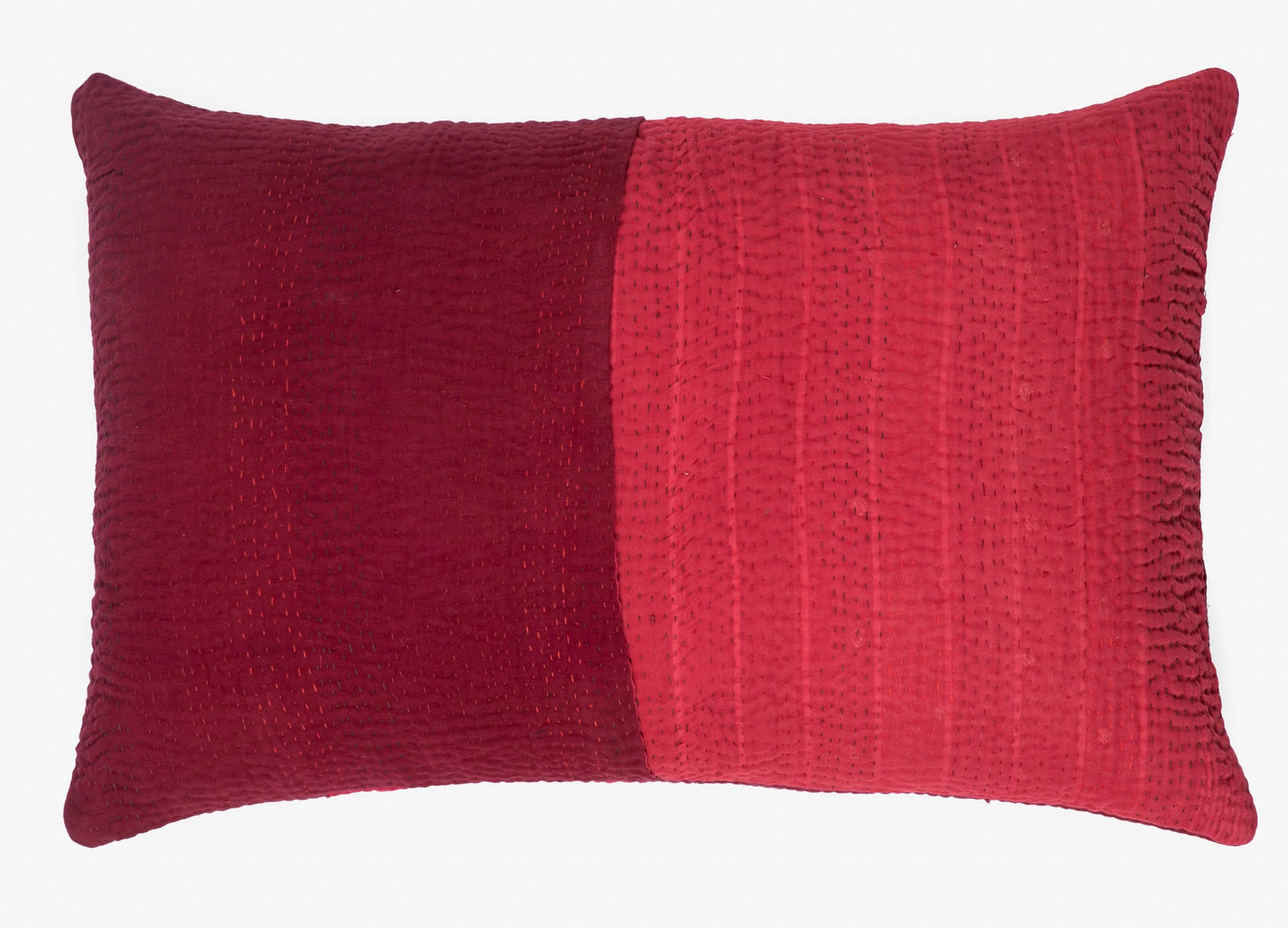 Landscape Fray Patch vintage Kantha Pillow - Red
