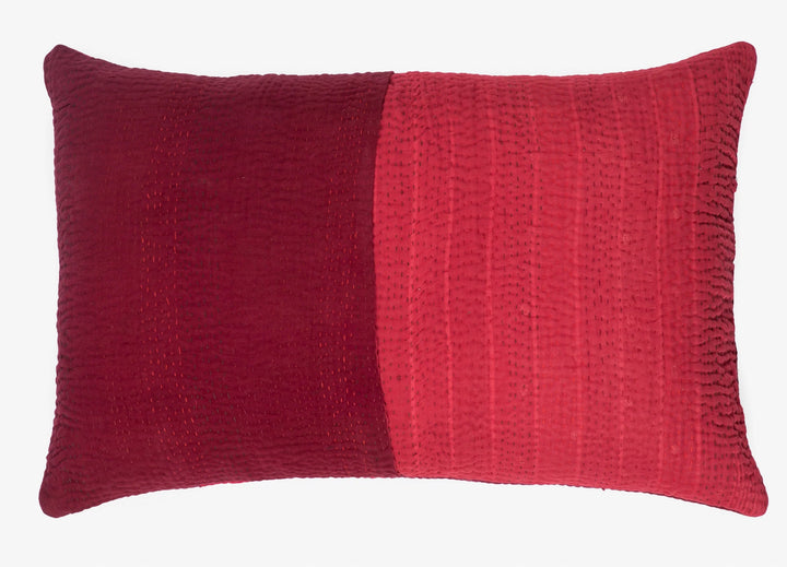 Landscape Fray Patch vintage Kantha Pillow - Red