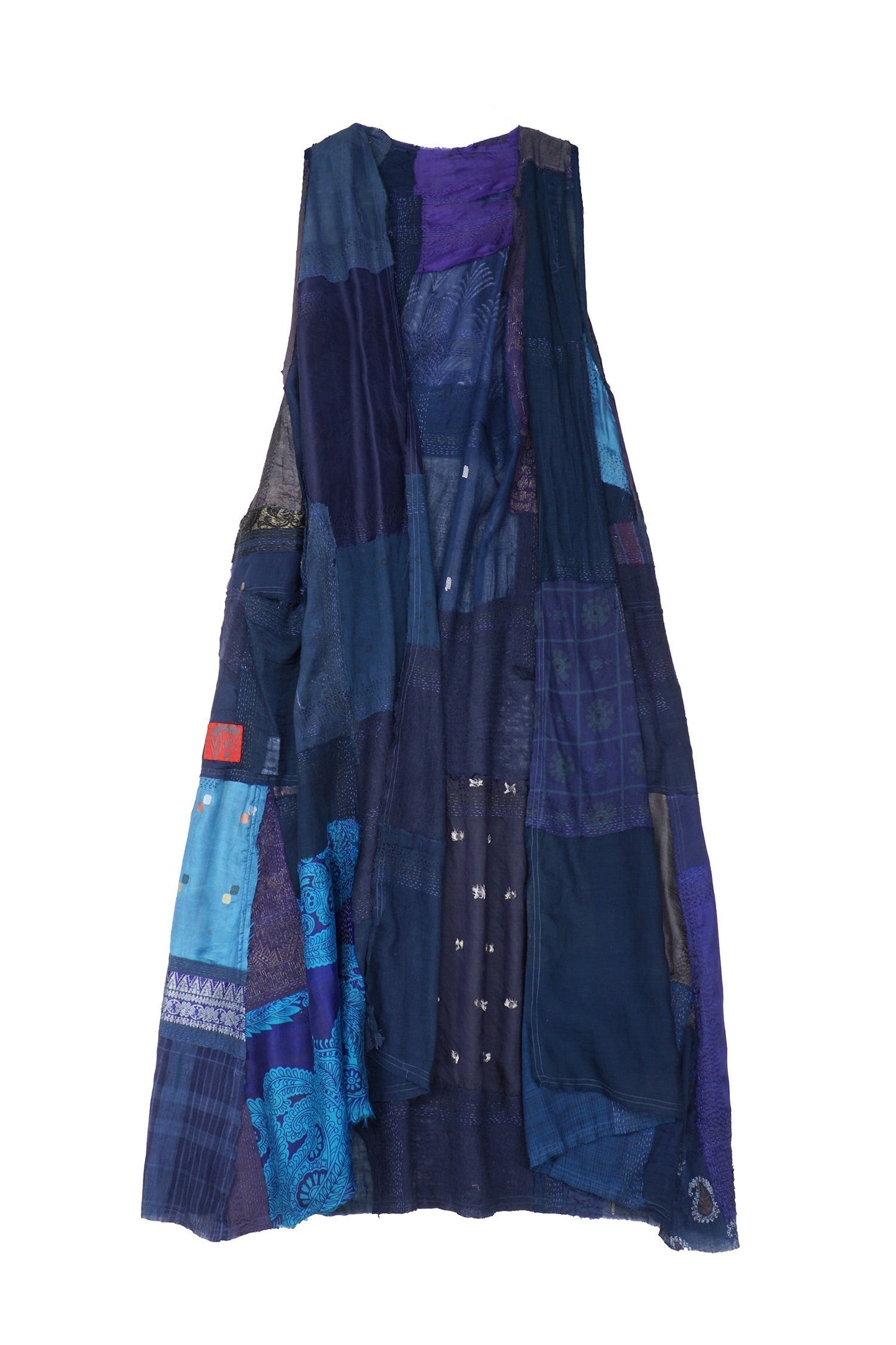 MOSAIC TILE PATCH KANTHA BACK PLEATED VEST MAXI - mt1222-nvy -