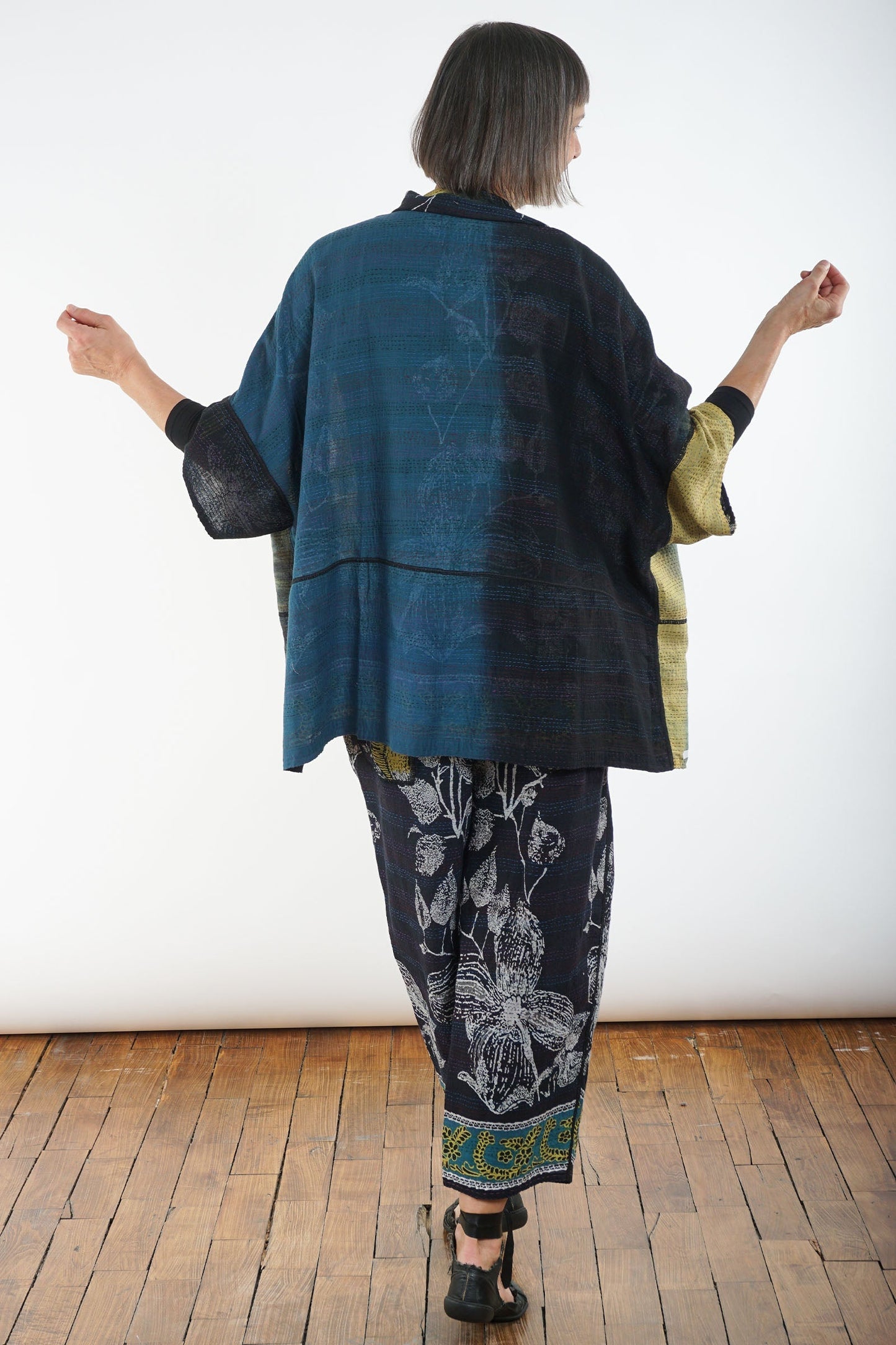 ORGANIC LEAVES KANTHA WIDE SHIRT - ol2546-blk -