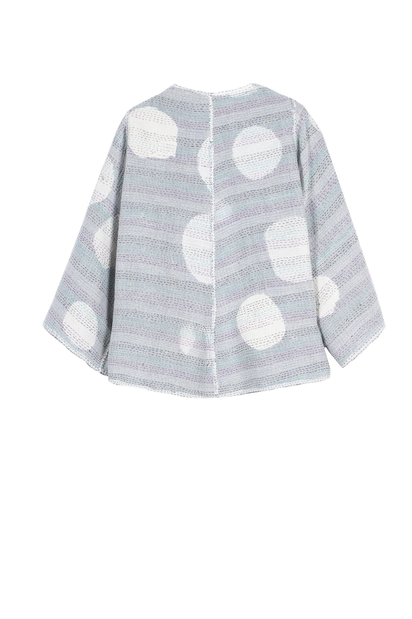 CUT THROUGH DOT AND HOLES KANTHA BELL SHAPE JKT - cd2048-blu -