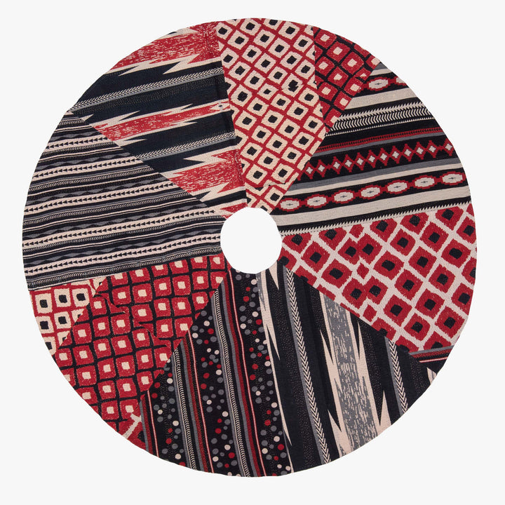 Monotone Ikat Handmade Vintage Kantha Tree Skirt - Red