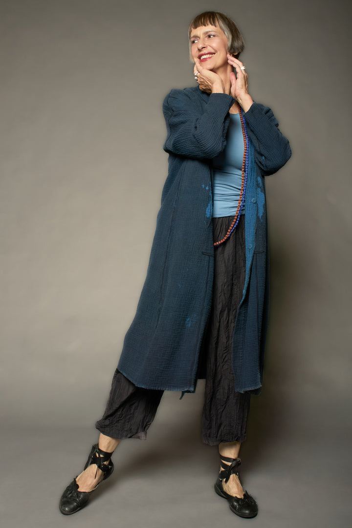 MUD DYE RIPPLE KANTHA NEW OVERSIZED COAT - yp4342-nvy -