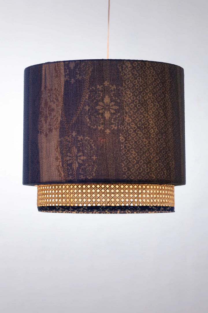 Kimono Cotton Kantha Hanging Lamp -Blue