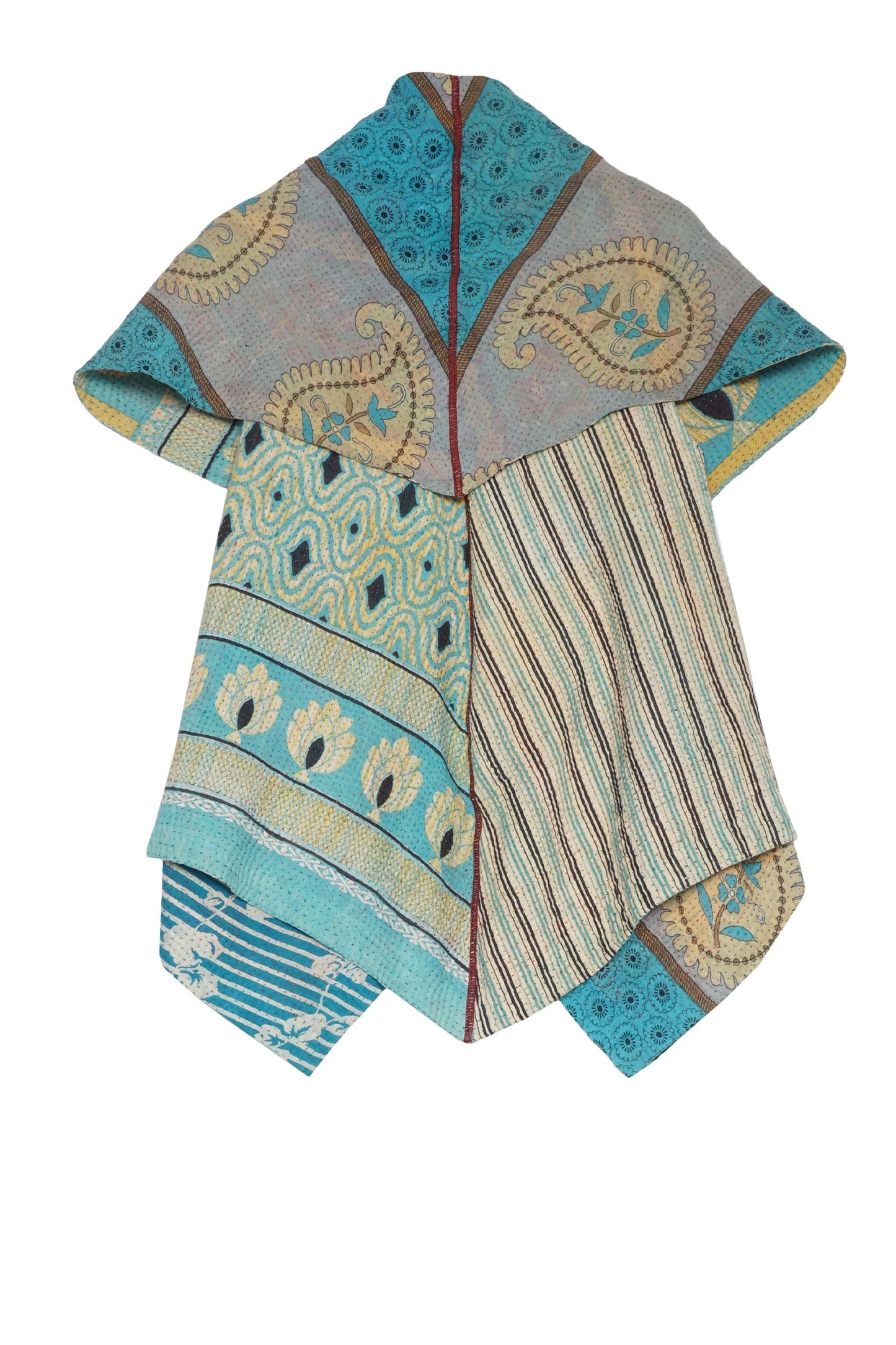 VINTAGE COTTON KANTHA CIRCULAR SHORT VEST - cv4202-0004a -