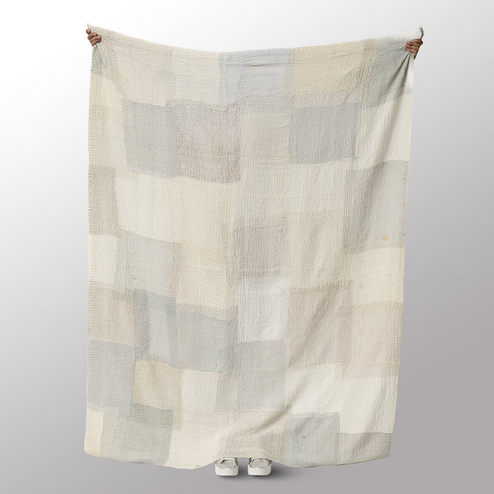 Grey Mist Fray Patch Kantha Quilts