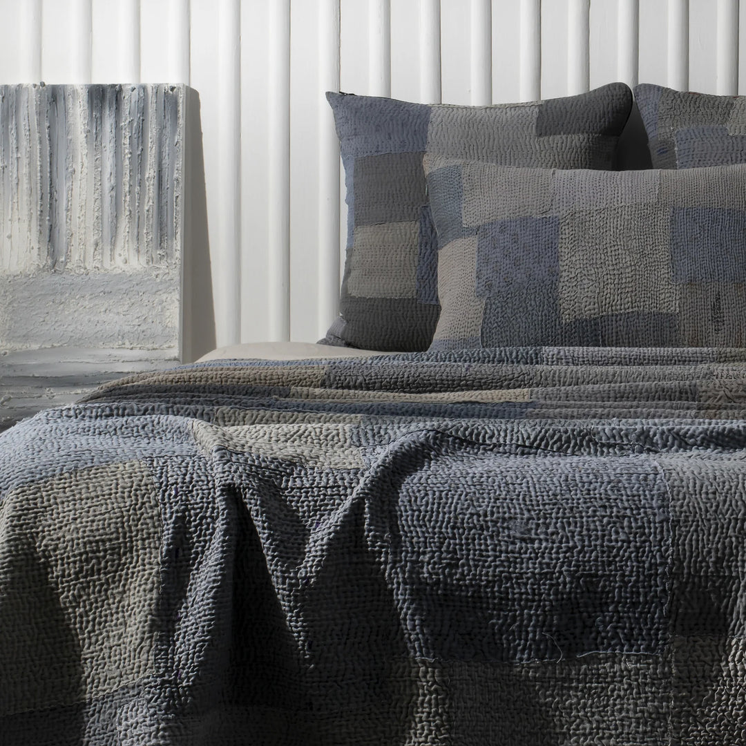 Mosaic Fray  Patch Handmade Vintage Kantha Quilts -Hydrangea