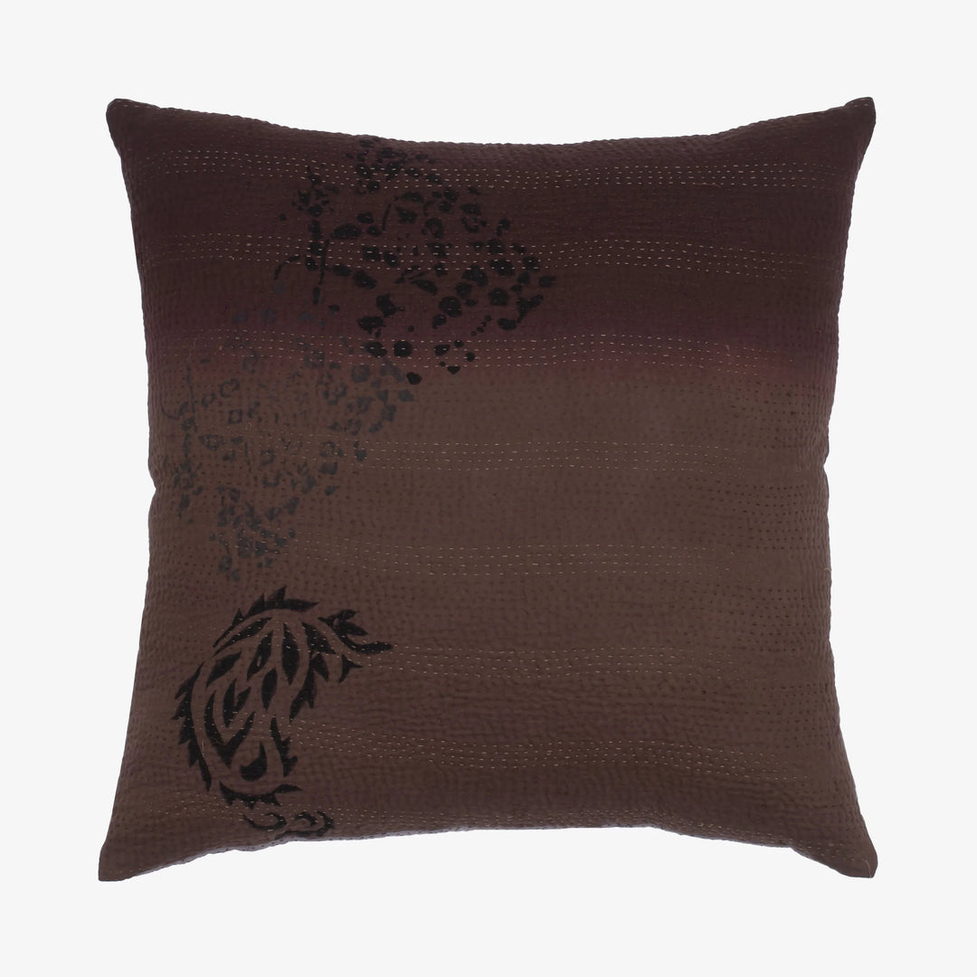 Cotton Ombre Handmade Vintage Kantha Pillow - Chocolate
