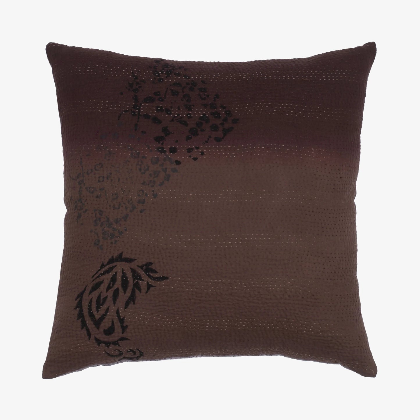 Vintage Fray Patch & Ombre Kantha Pillow Sham -Chocolate