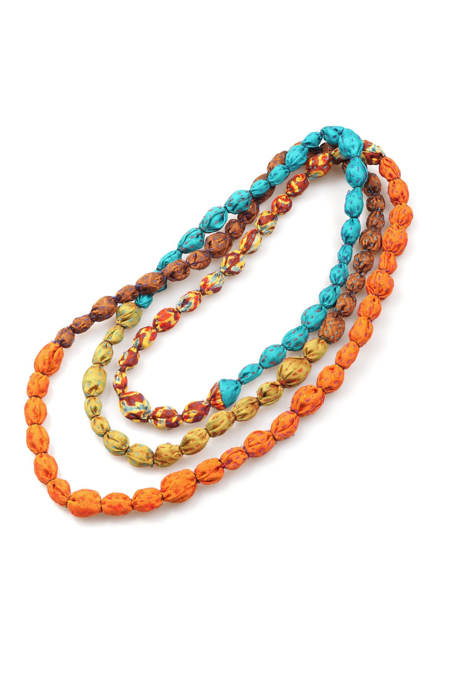 VINTAGE SILK KANTHA TIE-BEADS LONG NECKLACE - sv2707-mor -