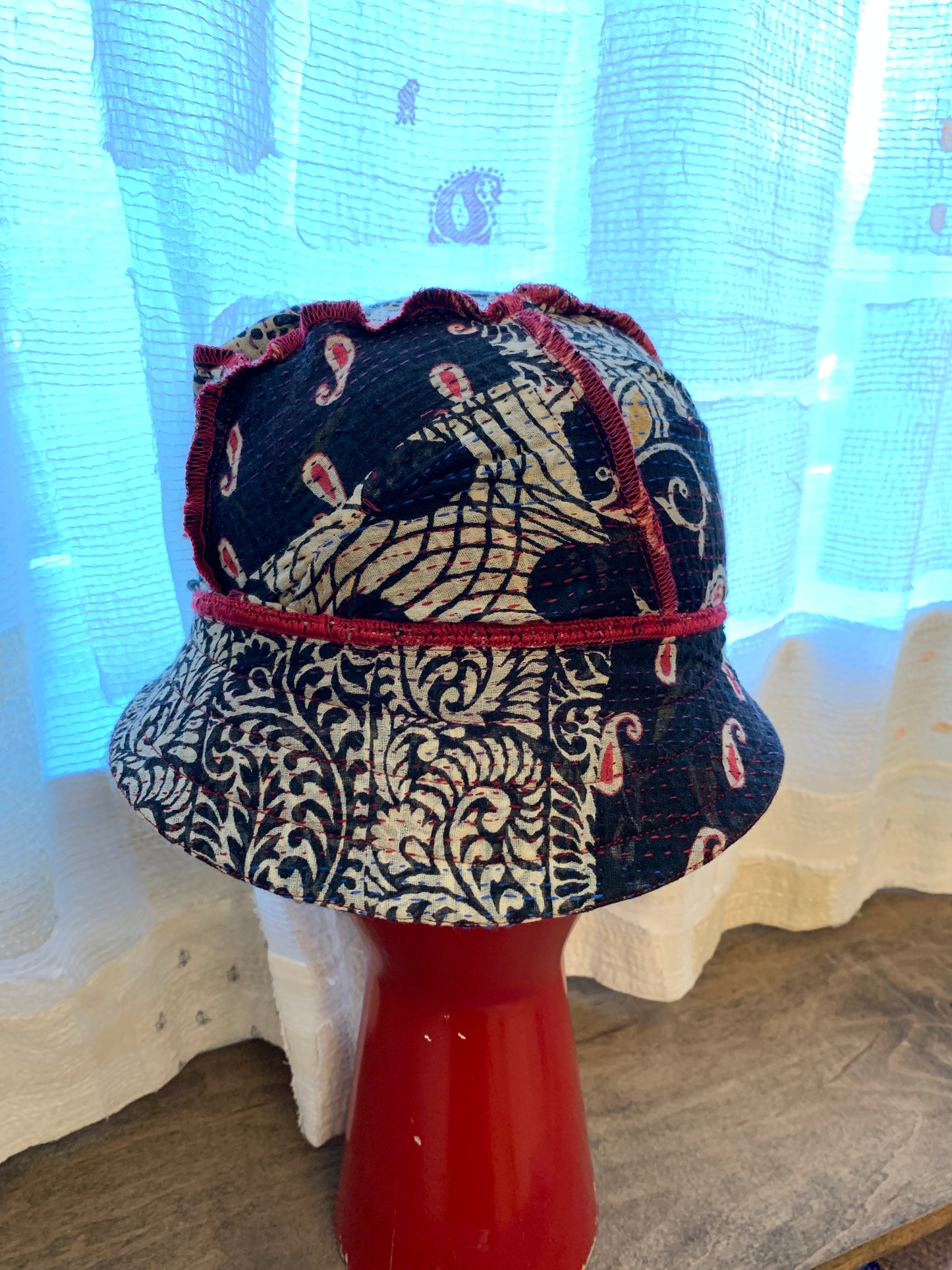 PATCHED & LEAVES KANTHA HALF BRIM HAT - pl2881-blk -