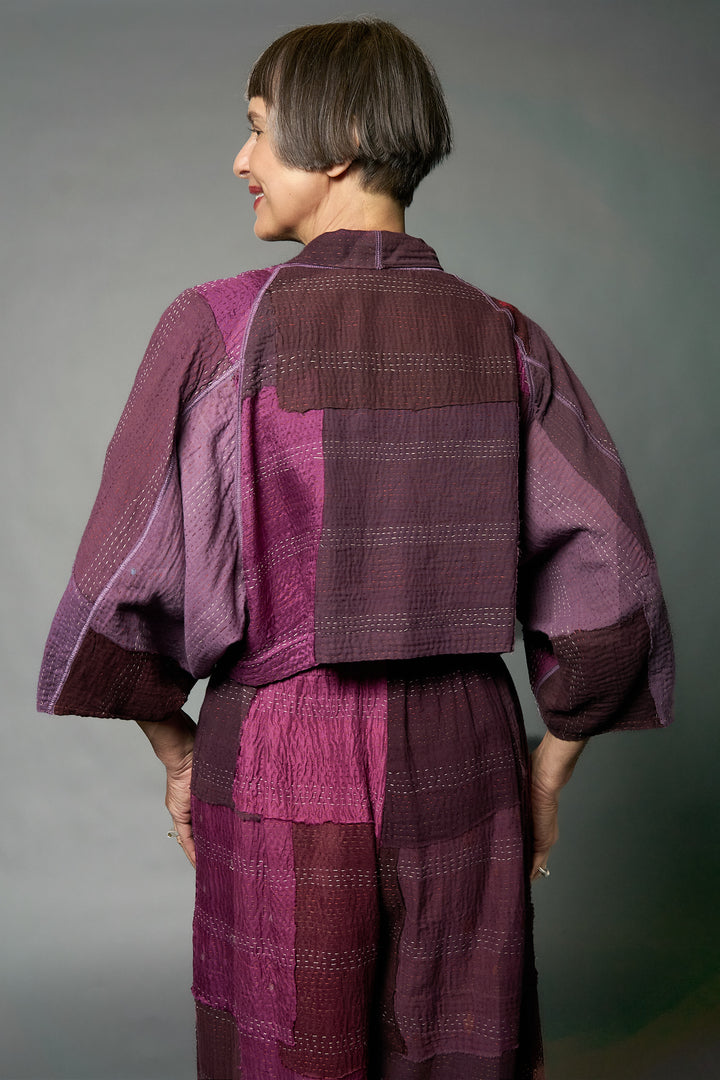 MOSAIC FRAY PATCH KANTHA PUFF SLV. SHRUG - zb2062-prp -