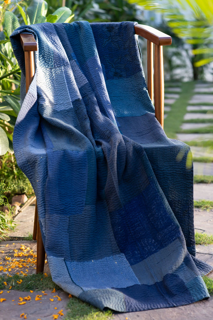 Landscape Fray Patch vintage Kantha Quilts - Navy
