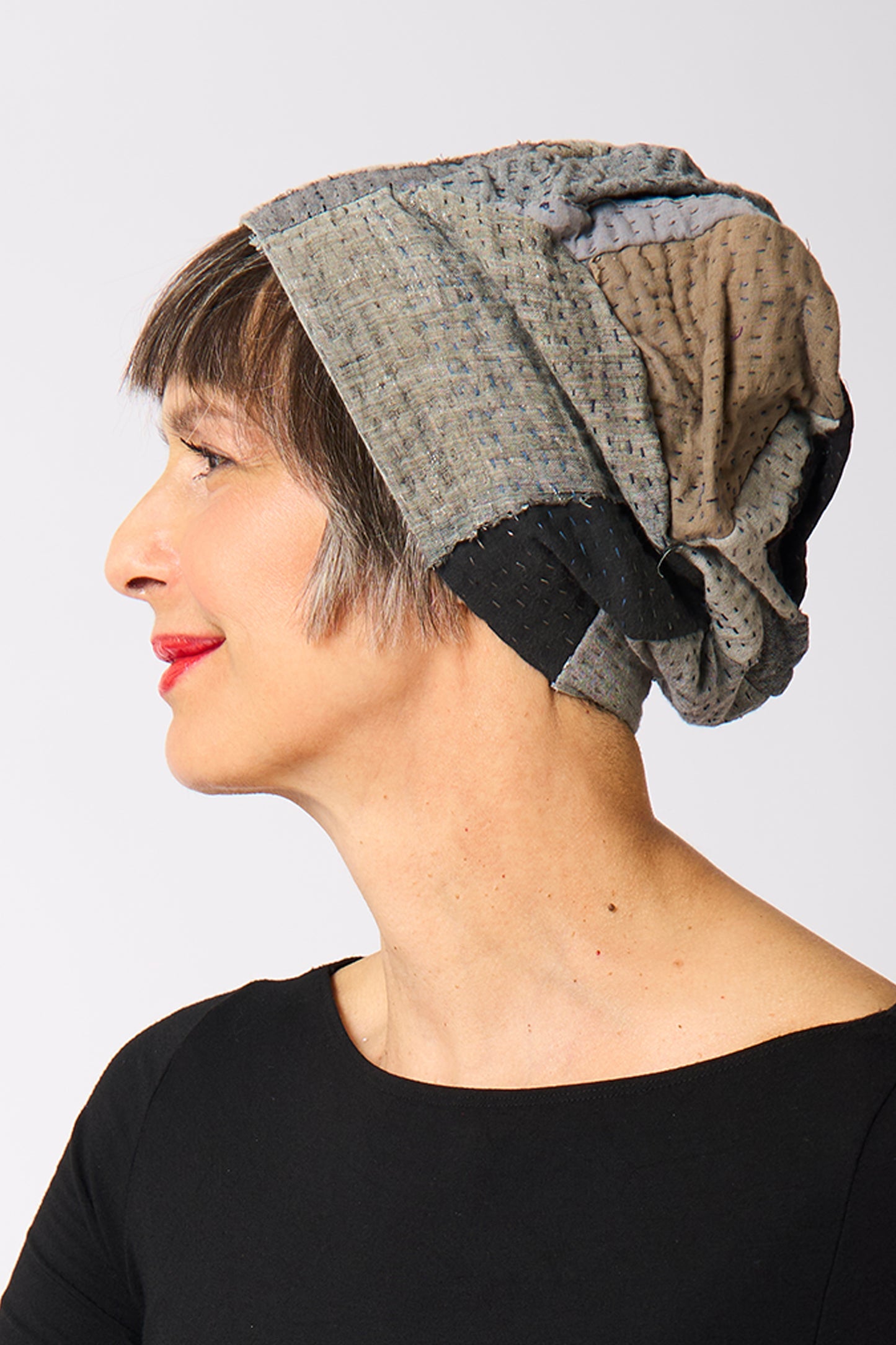 FRAYED PATCH KANTHA PATCHWORK HAT - fi4880-glk -