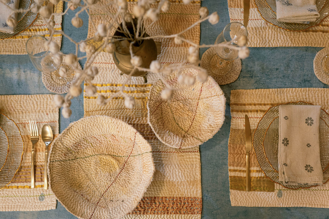 New Dawn Jewel Striped Table Runner - Ivory