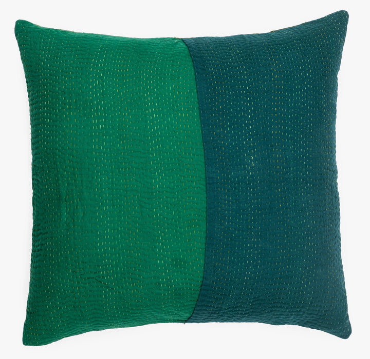 Landscape Fray Path vintage Kantha Pillow - Green