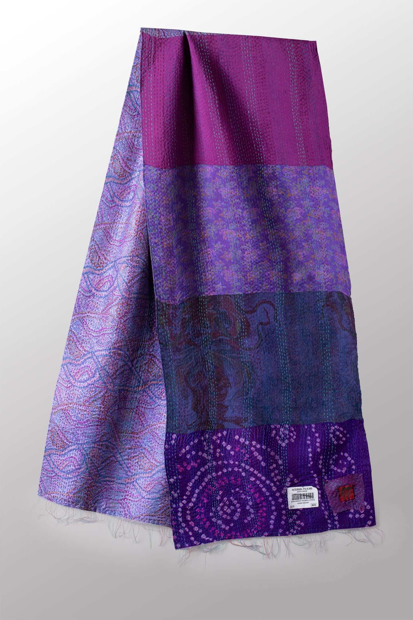 GEORGETTE VINTAGE SILK PATCH KANTHA SCARF SHORT - gs2805-prp -