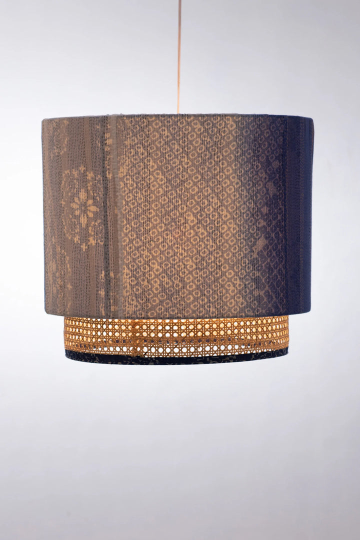 Kimono Cotton Kantha Hanging Lamp -Blue