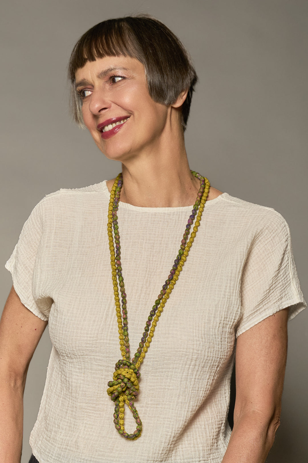 VINTAGE SILK KANTHA 2 STRAND NECKLACE - sv2733-ylw -