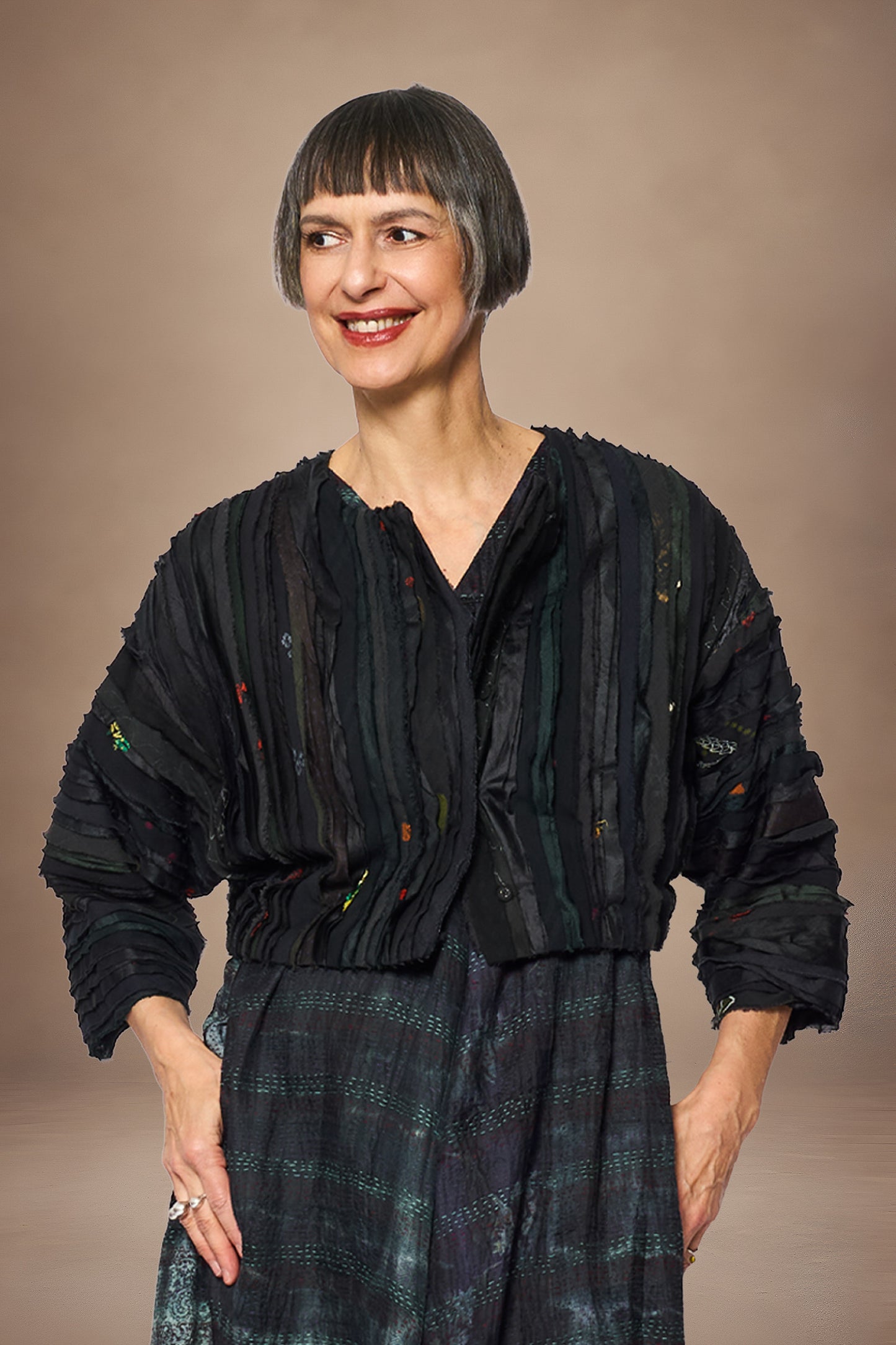 WAVY STRIPE KANTHA DOLMAN SLV. JACKET - wv2j110-blk -