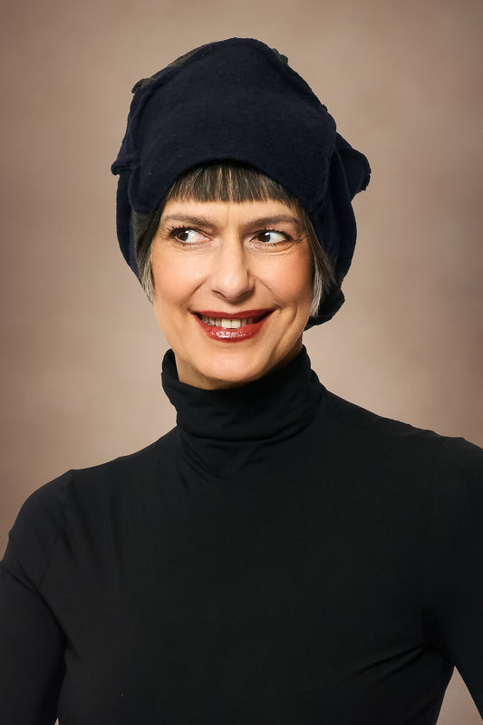 CIRCLE TIE DYE BOILED WOOL PATCHWORK HAT - tw1880-nvy -