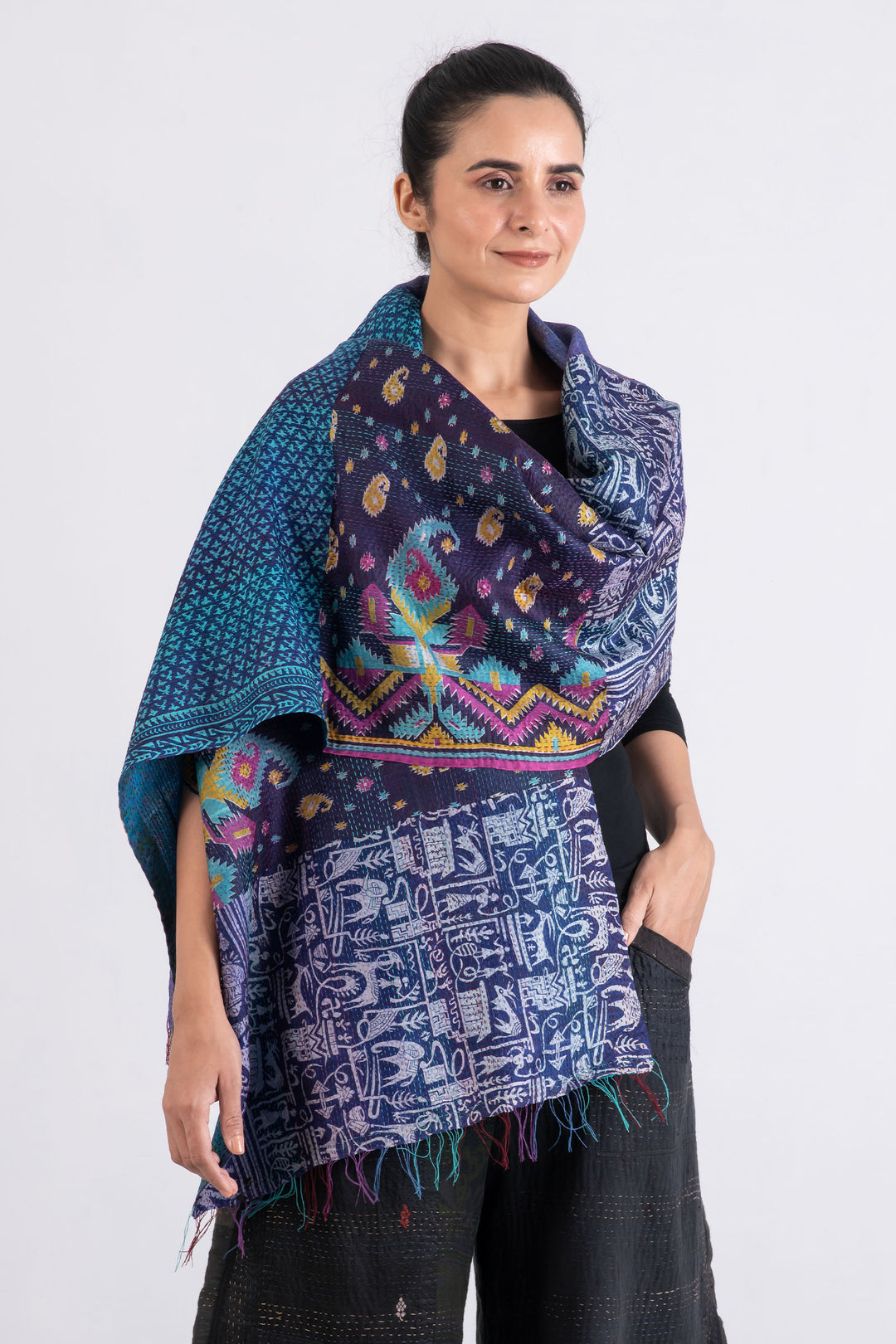 FOULARD KANTHA EN SOIE VINTAGE STANDARD - sv2801-mlt -