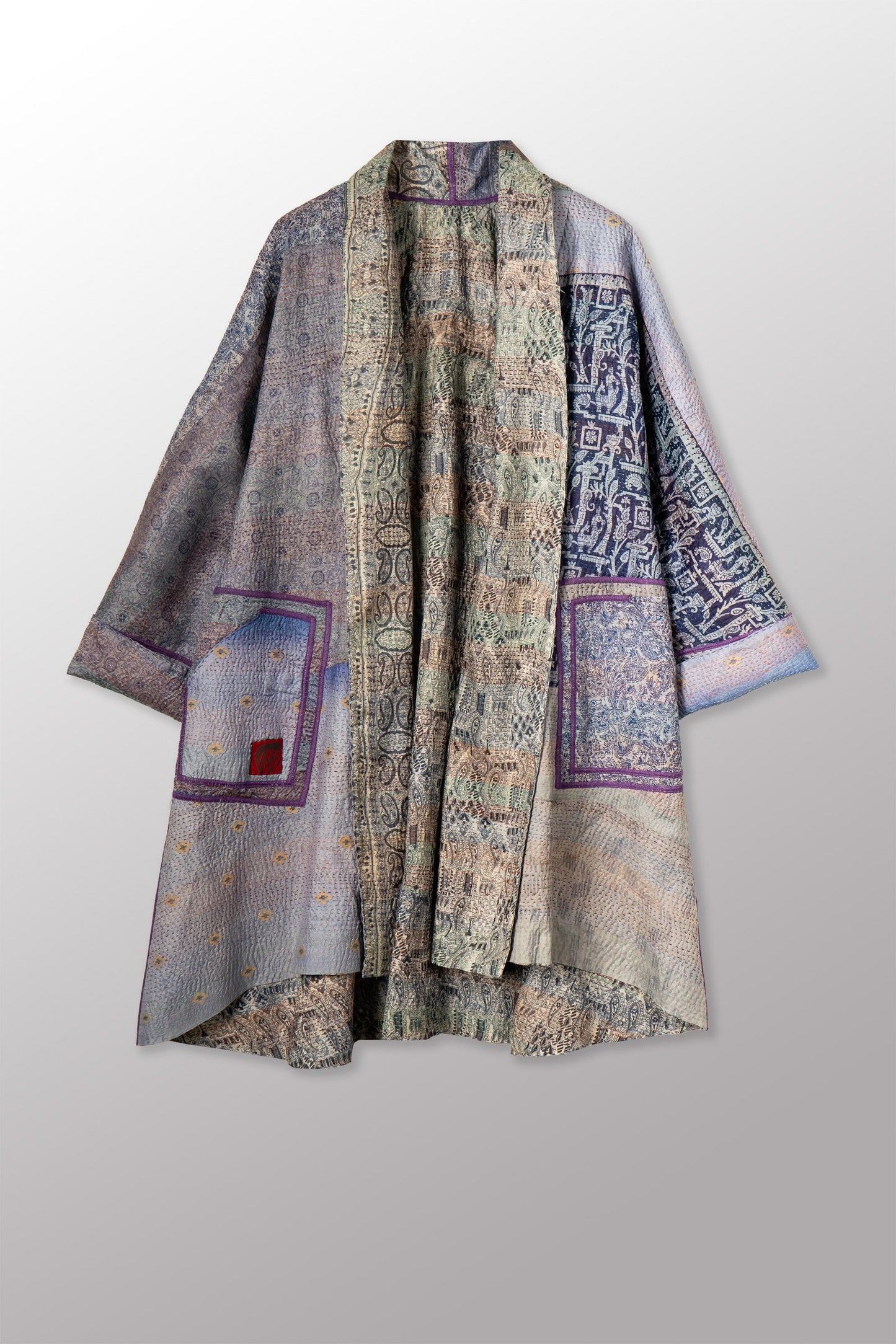 VINTAGE SILK KANTHA KIMONO LONG JKT - sv2005-0081a -