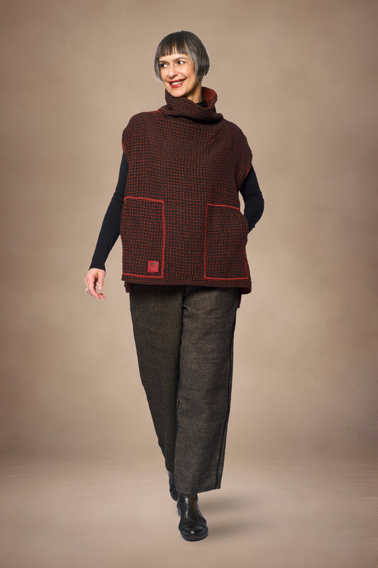 ABSTRACT WAFFLE KANTHA FUNNEL NECK VEST - bw3250-org -