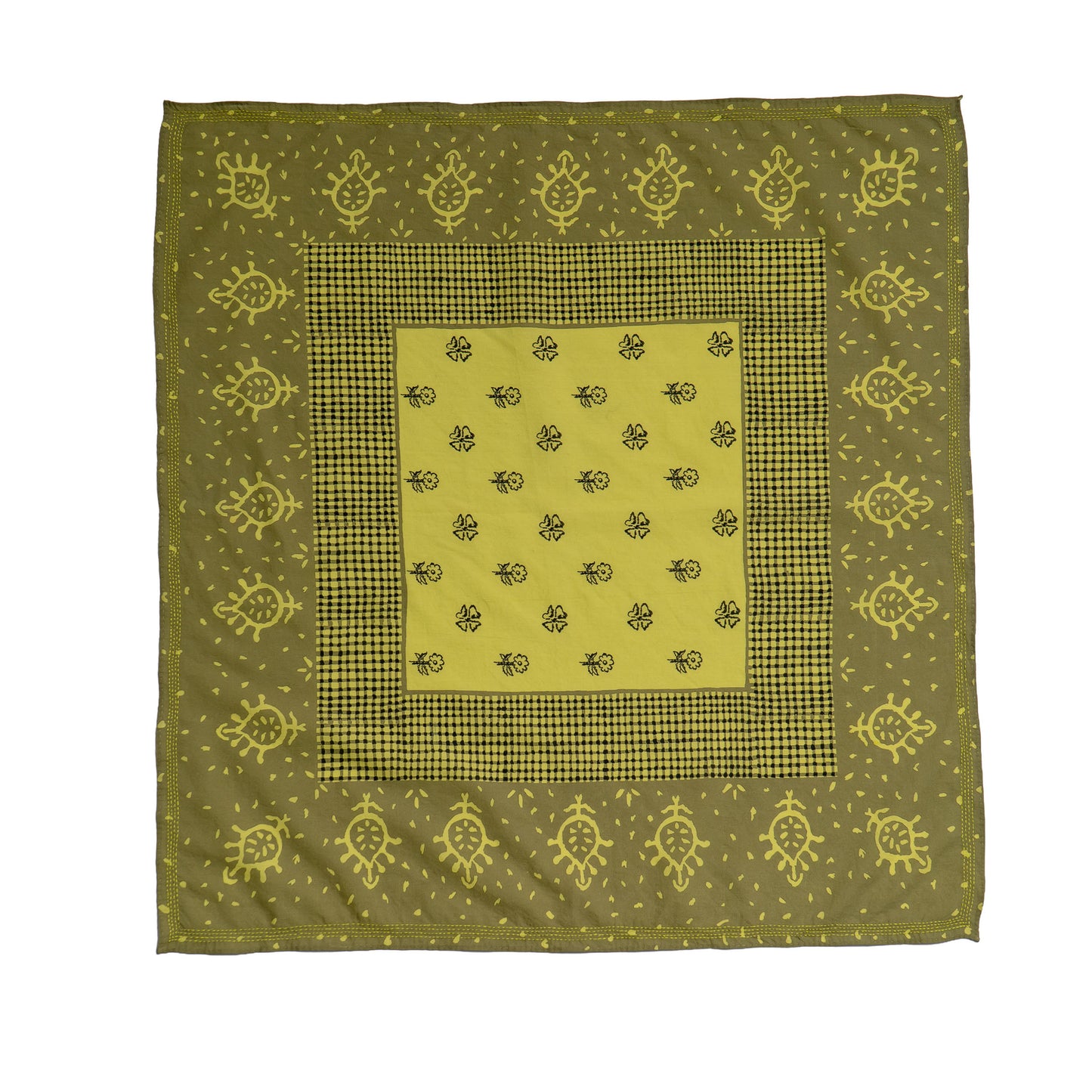 Bandana - Handmade Cotton Square kantha   - Lime green