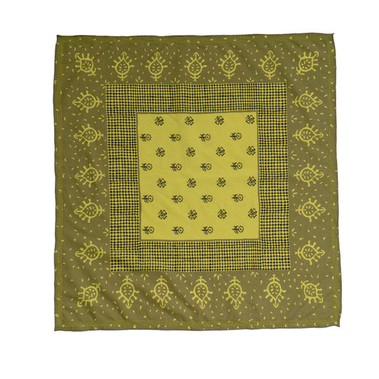 Bandana - Handmade Cotton Square kantha   - Lime green