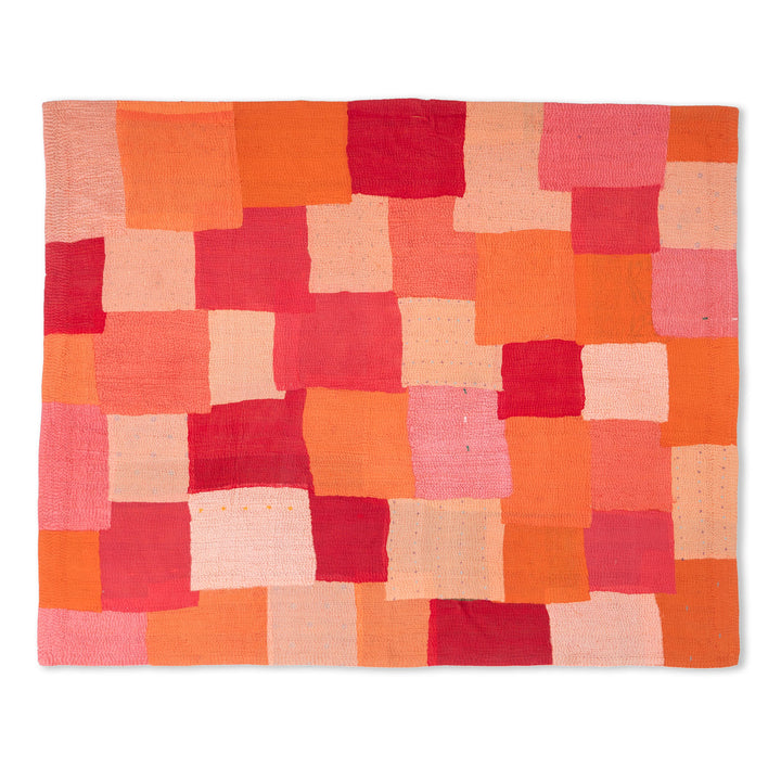 Mosaic Fray Handmade Vintage Kantha Throw -Carrots