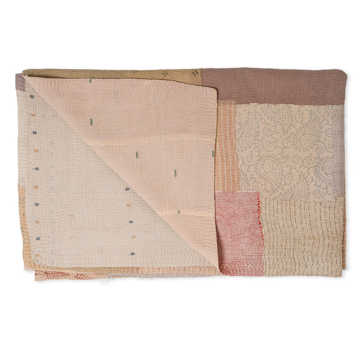 Mosaic Fray Handmade Vintage Kantha Throw -Mushroom