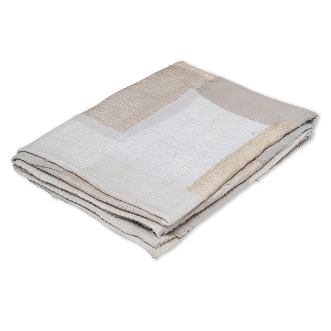 Grey Mist Fray Patch Kantha Throw