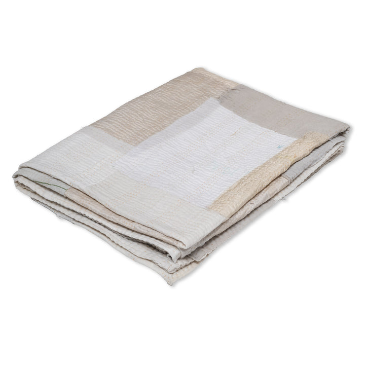 Grey Mist Fray Patch Kantha Throw