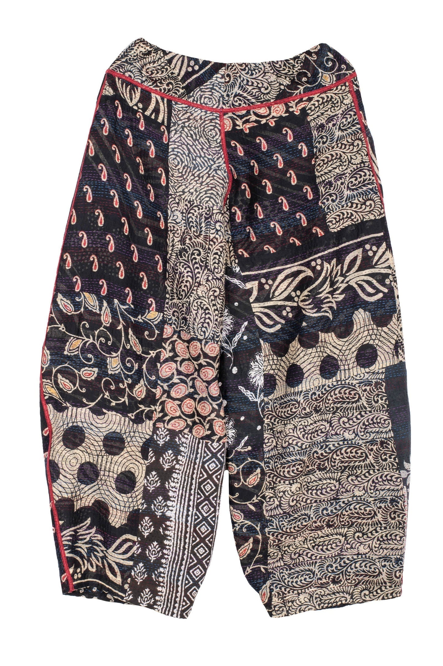 PATCHED PRINT KANTHA KNEE TUCKED PANTS - pp2625-blk -