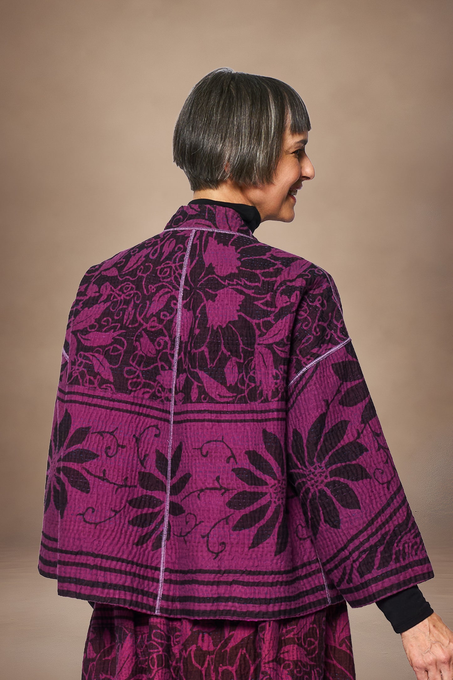 AMETHYST COTTON SILK KANTHA STAND COLLAR CROPPED JACKET - oc4034-prp -