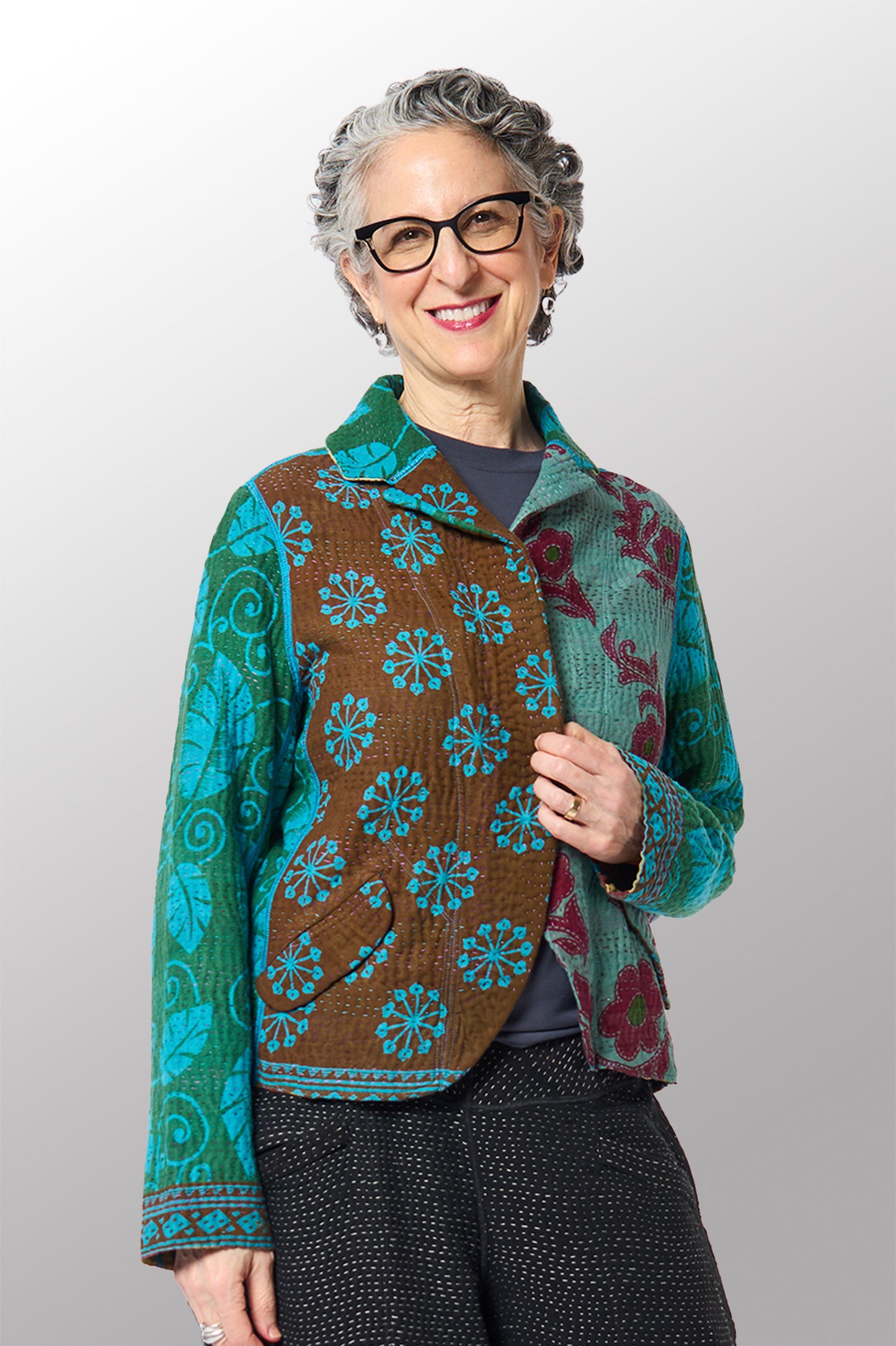 COTTON OVERDYE KANTHA CROPPED BASIC JACKET - ov4096-ctel002m -