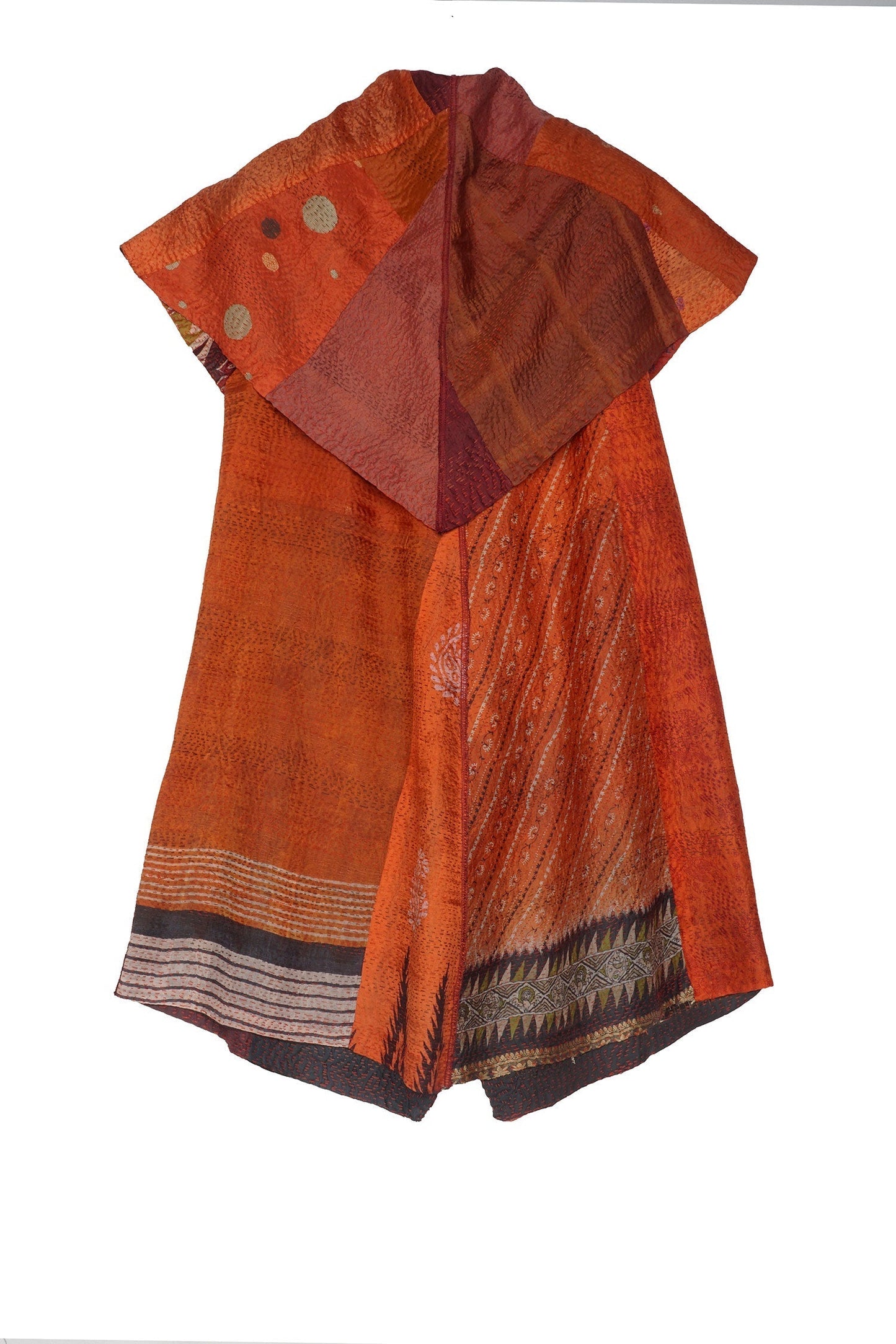 VINTAGE SILK PATCH KANTHA CIRCULAR VEST - vp2201-org -