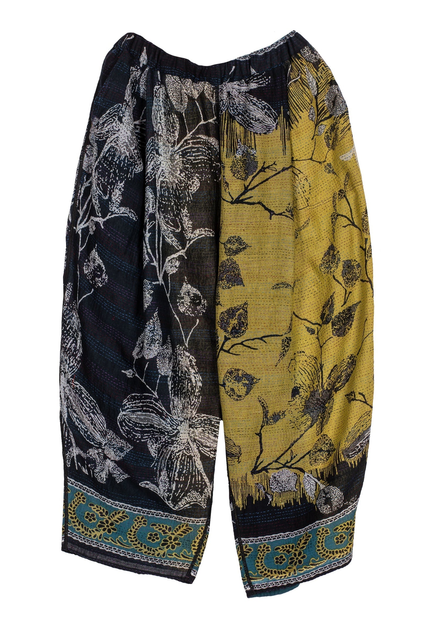 ORGANIC LEAVES KANTHA BAGGY PANTS - ol2642-blk -