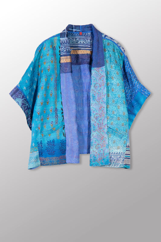 VINTAGE SILK KANTHA MINI PONCHO - sv2060-0010a -