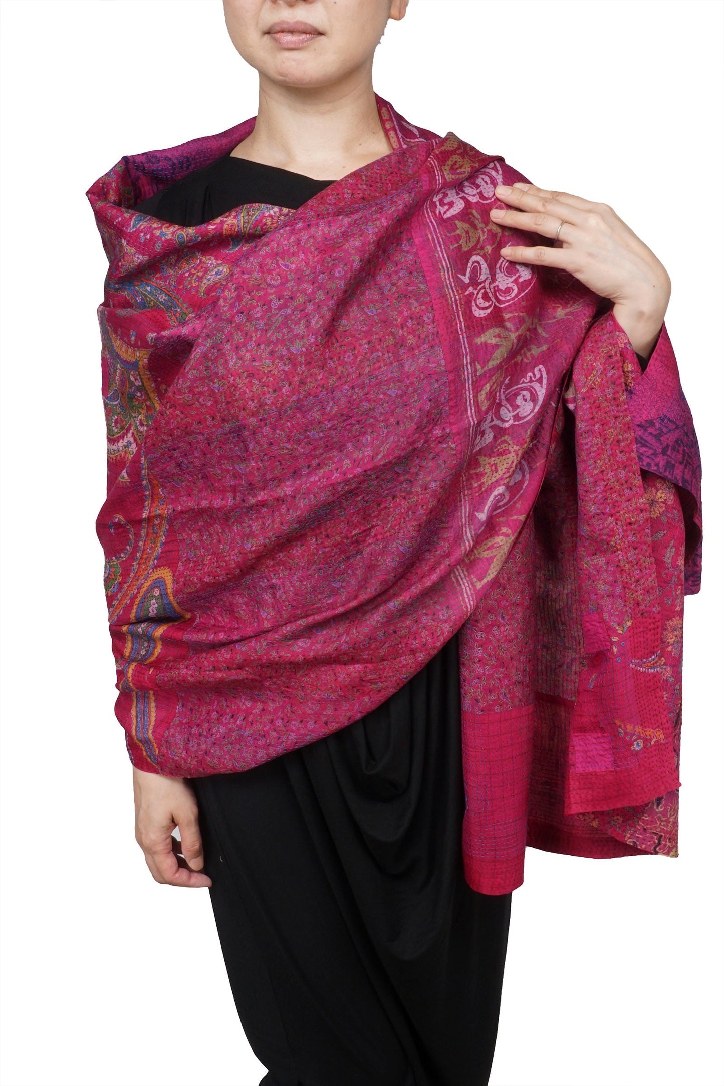 VINTAGE SILK KANTHA SHAWL LARGE - sv2803-mlt -