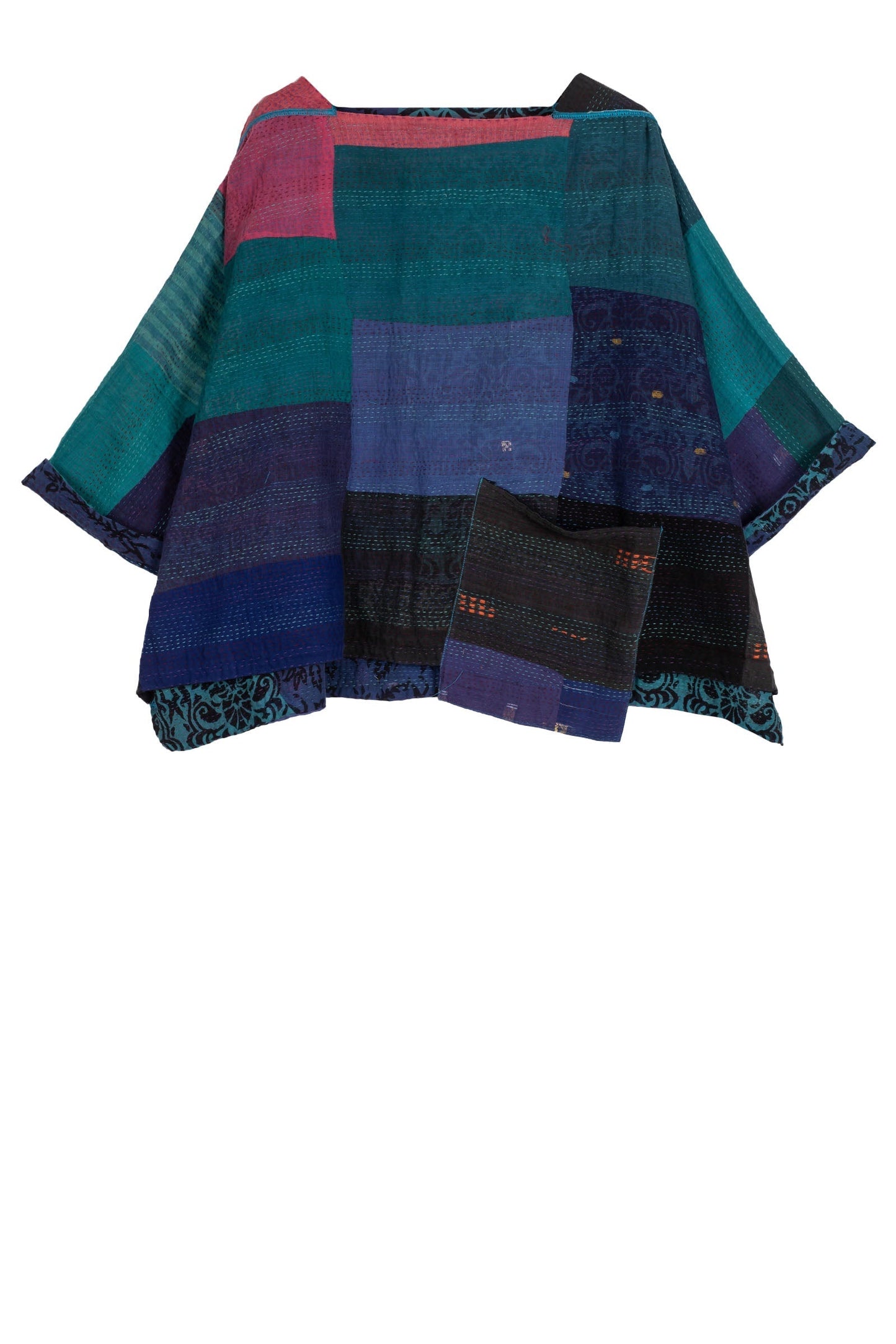 BAGH PRINT KANTHA 3/4 SLV. CROP TOP MIO - bg2538-blu -