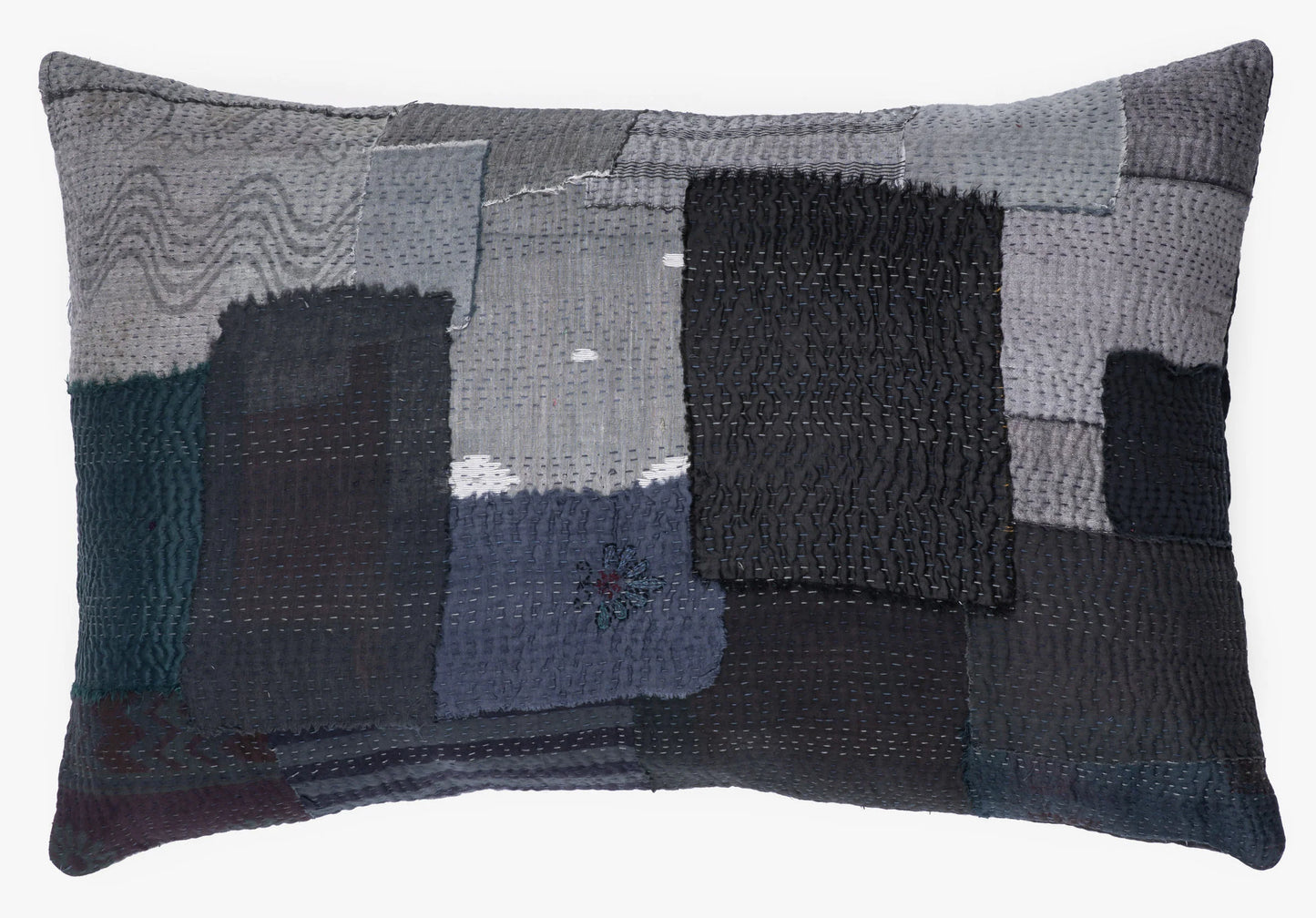 Landscape Handmade vintage Kantha Pillow - Black