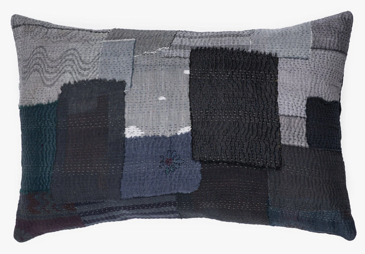 Landscape Handmade vintage Kantha Pillow - Black