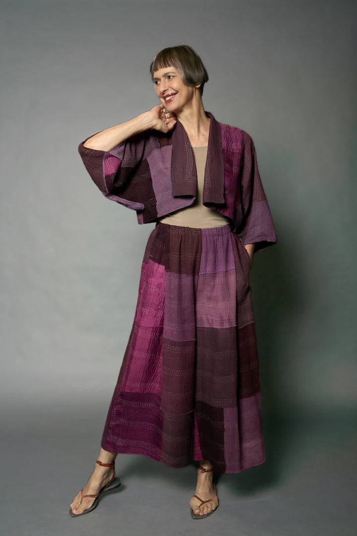MOSAIC FRAY PATCH KANTHA PUFF SLV. SHRUG - zb2062-prp -