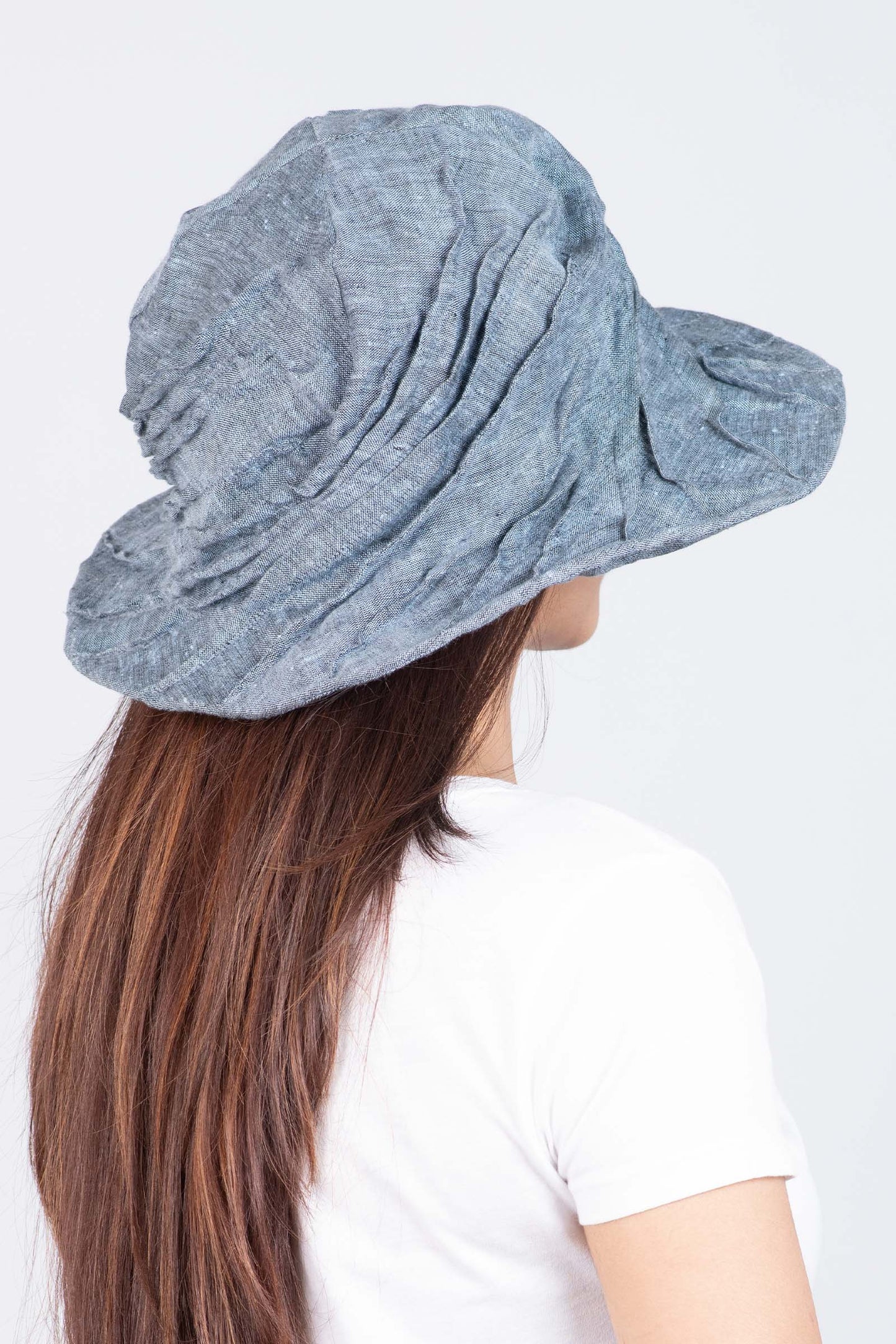 LINEN TWIST TUCKED BRIM HAT - ln1886-blu -