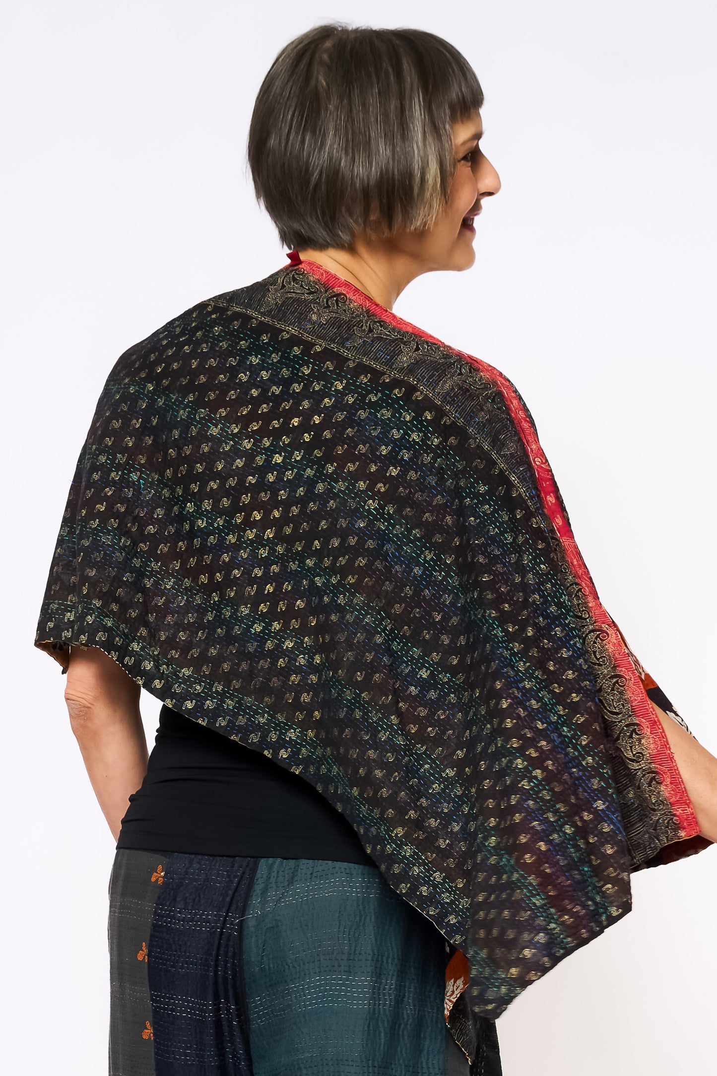 VINTAGE COTTON KANTHA CAPE - cv2806-mlt -