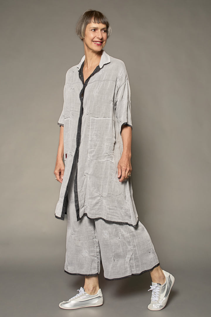 GAUZE SHIBORIGARMENT KANTHA 3/4 SLV. SHIRT DRESS - gg2464-blk -
